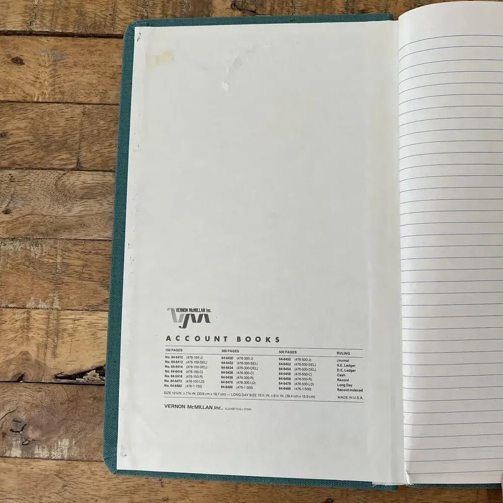 Vintage Vernon Single Entry Ledger Book #476 SEL 150 Cyan Color